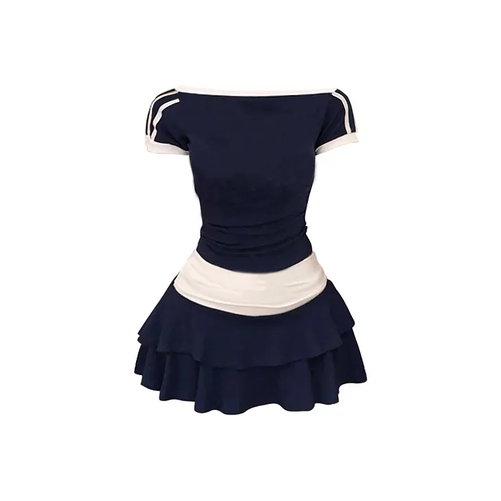KYKW Skirt Set Women's Navy Blue Top+Navy Blue Skirt-1