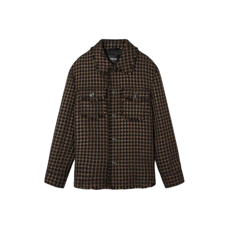 VERSACE Checked Tweed Button Up Jacket-0