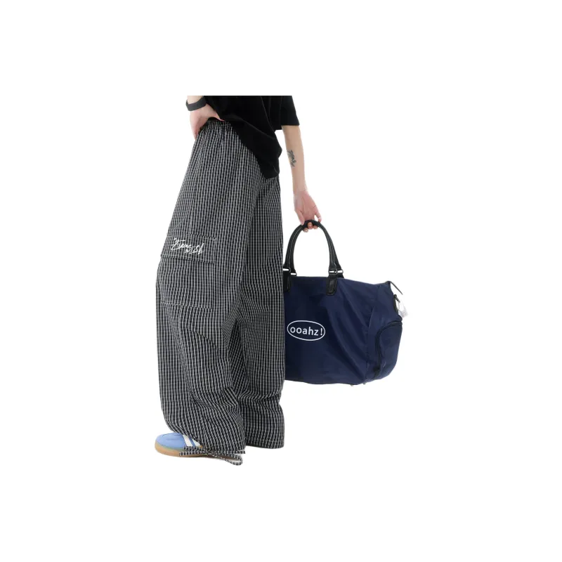 *EVAE+MOB Cargo Pants Unisex Black Plaid-0