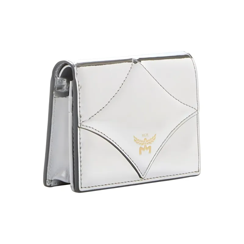 MCM Leather Wallet Small Size Women's Silver-1