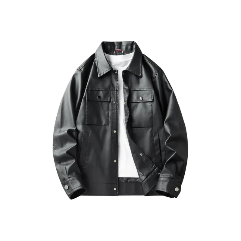DABAISHA Leather Jacket Men's Black-0