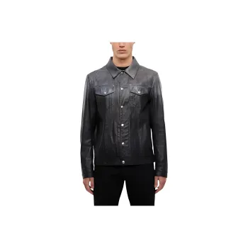 DIESEL Leather Jacket Men's Black Gray