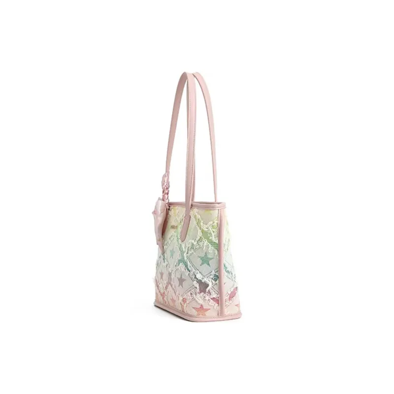 SHORT HAIR GIRL PU Tote Bag, Shopping Bag, Handbag, Shoulder Bag Regular Women's Blue Pink-2