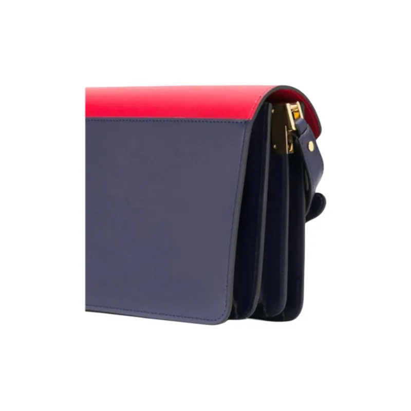 MARNI Trunk Smooth Finish Calfskin Shoulder Bag Women's Red & Blue-4