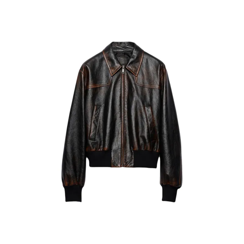 PRADA SS25 Leather Jacket Men's Black-0