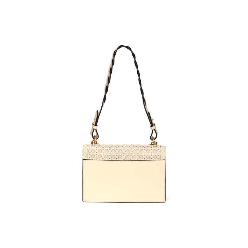 TORY BURCH Miller Leather Paneled Canvas Handbag, Shoulder Bag, Crossbody Bag Trumpets Women's Cheese White-2