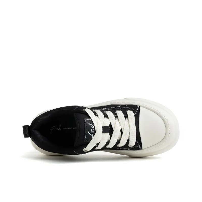 FED Height Increasing Low Top Canvas Shoes Men's Black-5