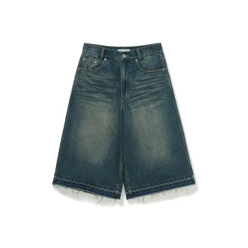 714STREET Denim Shorts Unisex Dark Denim Blue