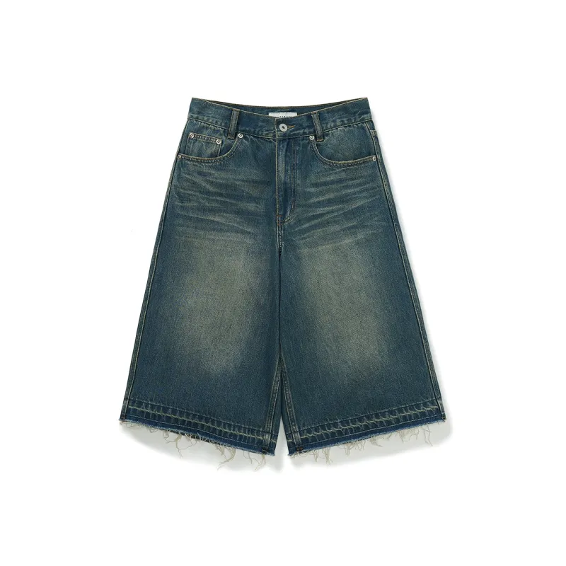 714STREET Denim Shorts Unisex Dark Denim Blue-0