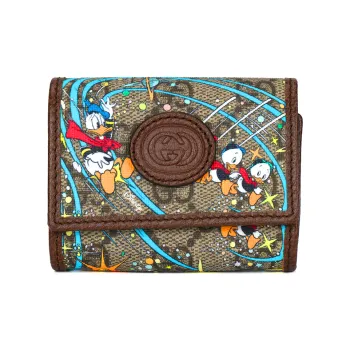 GUCCI Disney Collaboration Leather Logo Canvas With Leather AirPods Protective Case Pendant Bag Unisex Ebony