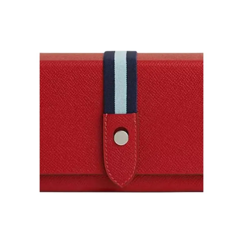 HERMES Calfskin With Crocodile Leather Clutch Women's Red-1
