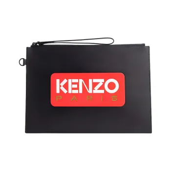 KENZO Cow Leather Clutch Tubas Unisex Black
