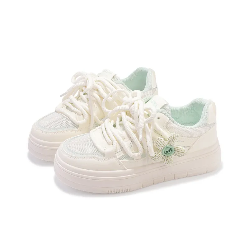 SNXR Slip Resistant Shock Absorbers Low Top Skateboard Shoes Women's White Green-3