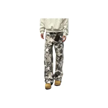 Menglaini Casual Pants Unisex Gray And White Camouflage