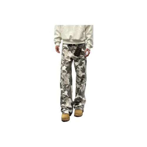 Menglaini Casual Pants Unisex Gray And White Camouflage