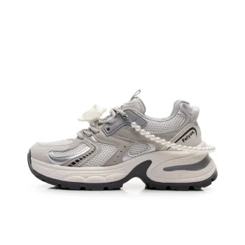 Feiyue Girly Heart Series Abrasion Resistant Breathable Height Increasing Low Top Chunky Sneakers Women's Silver