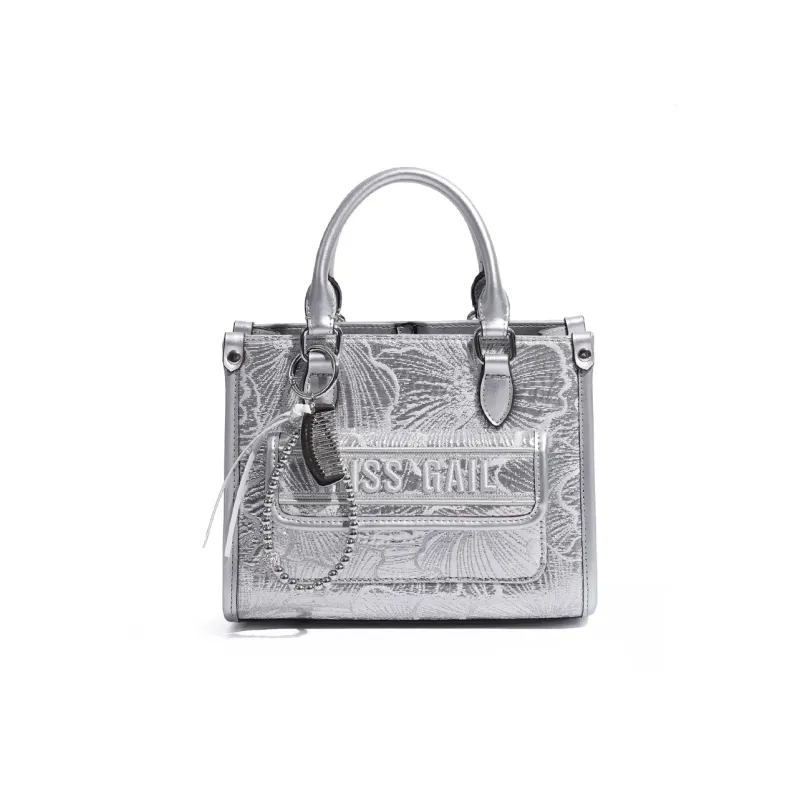 MISS GAIL Synthetic Leather Shoulder Bag, Crossbody Bag, Handbag Regular Women's Floral Silver-2