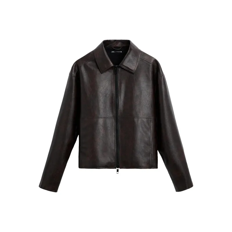 ZARA Leather Jacket Men's Dark Brown-0