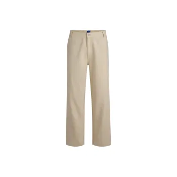 HUGO BOSS Baggy-Fit Trousers In Cotton Canvas Casual Pants Men's Beige