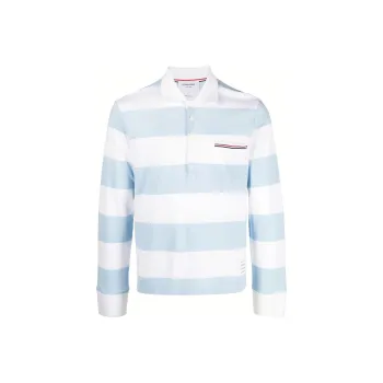 THOM BROWNE Striped Long Sleeved Polo Shirt