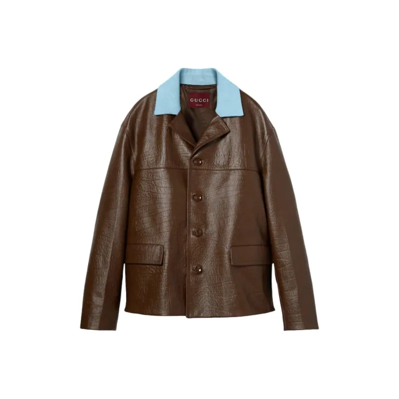 GUCCI SS25 Leather Jacket Men's Dark Brown-0