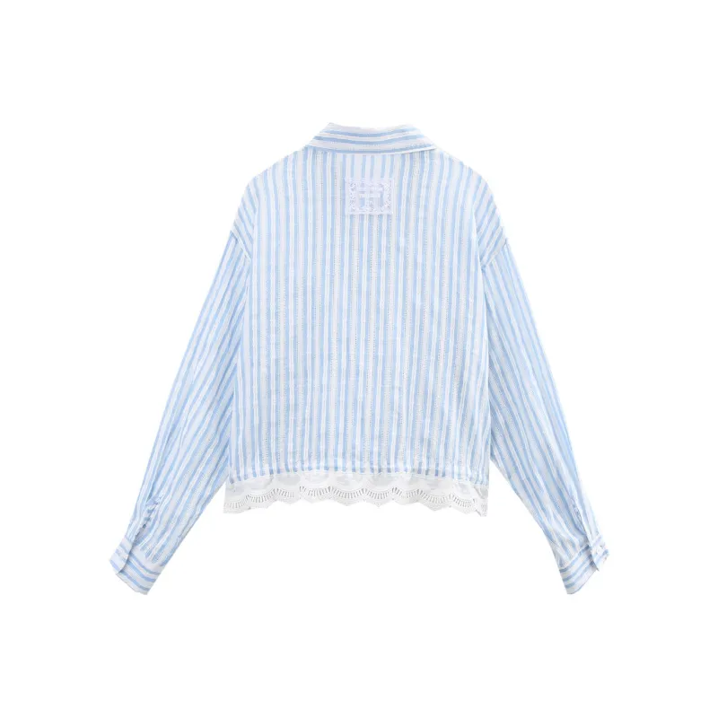 A Paradise For Awakening Cropped Coat Women's Blue White Stripes-1