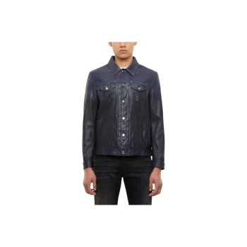 DIESEL Leather Jacket Men's Blue Gray