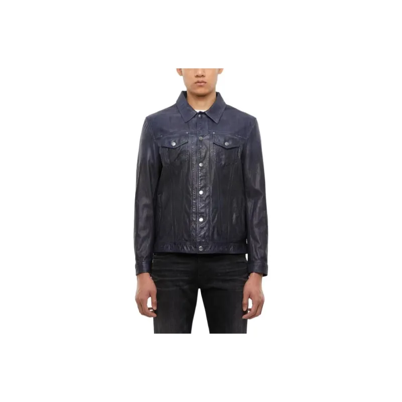 DIESEL Leather Jacket Men's Blue Gray-0