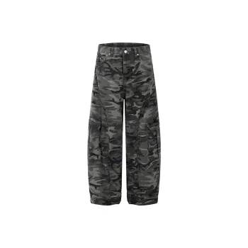 COOLALPACA Loose Fit Wide Leg Scissors Jeans Unisex Camouflage