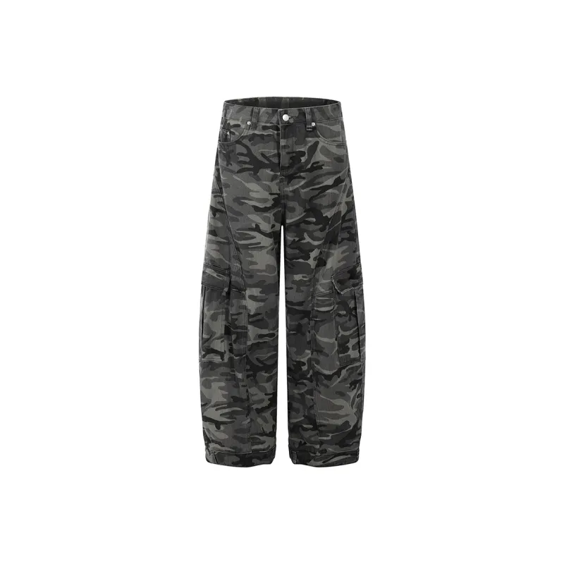 COOLALPACA Loose Fit Wide Leg Scissors Jeans Unisex Camouflage-0