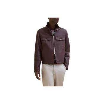 HERMES Leather Jacket Men's Red Brown