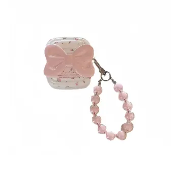 Beams Compatibility Airpods4/3/Pro/Pro2 Silicone Ins Cute Girlish 3D Effect Pink Bowknot Floral Chain Headphone Cases