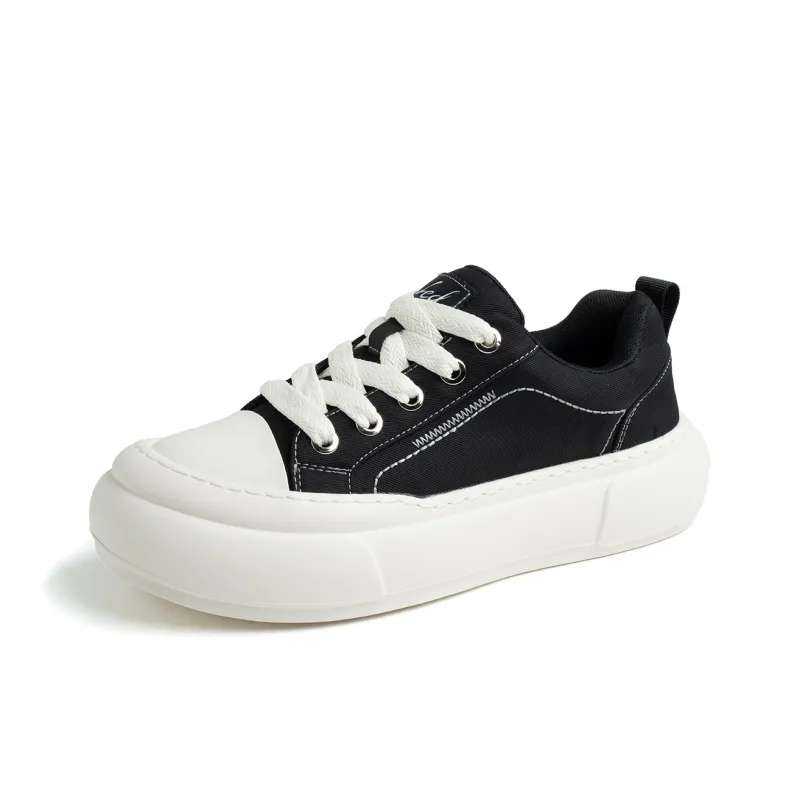 FED Height Increasing Low Top Canvas Shoes Men's Black-1