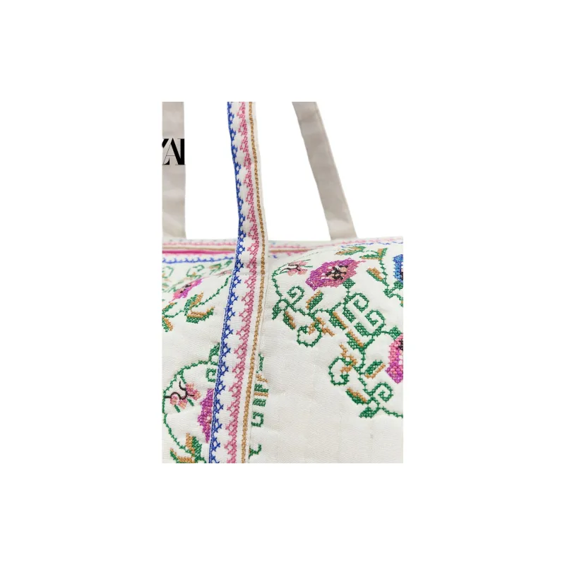 ZARA Cotton One Shoulder Travel Bag Raw White-3