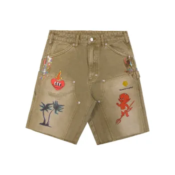 False Perception SS24 Denim Shorts Unisex Khaki