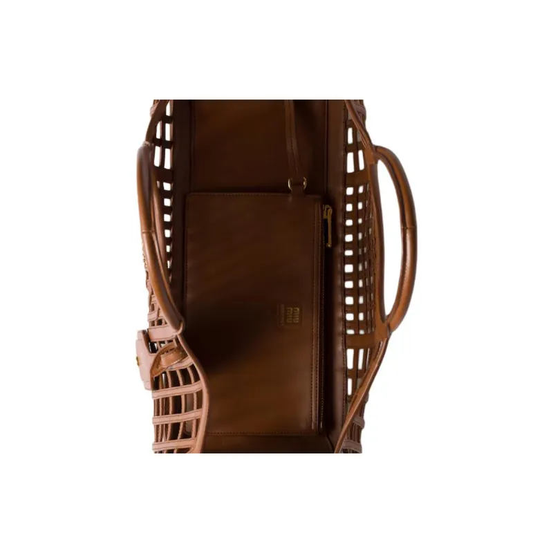 MIU MIU Cow Leather Handbag Women's Brown-4
