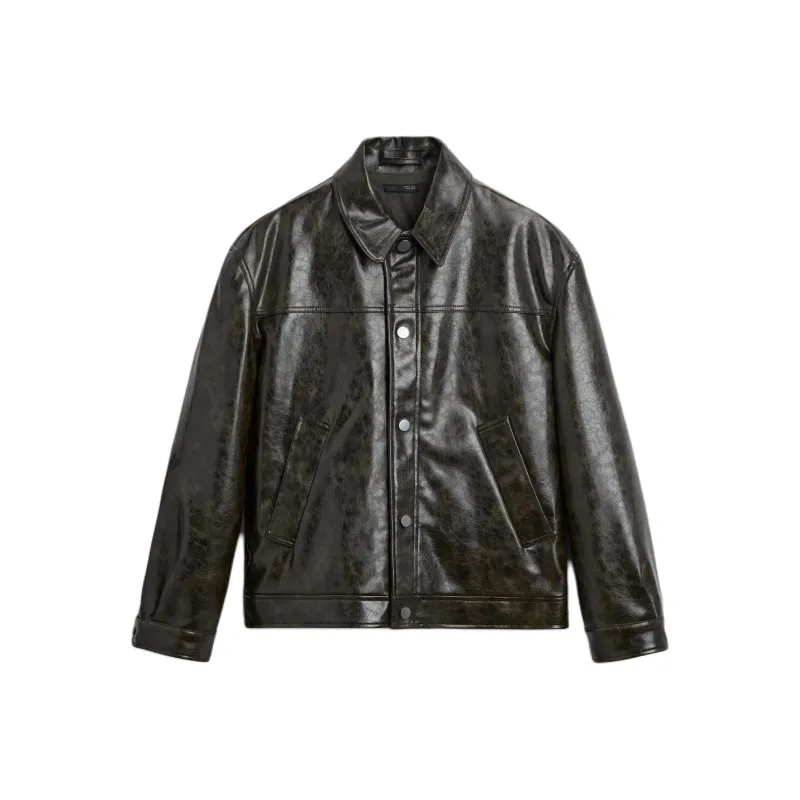 ZARA Leather Jacket Men's Green-0