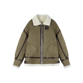 WILD LEADER Leather Jacket Unisex Khaki