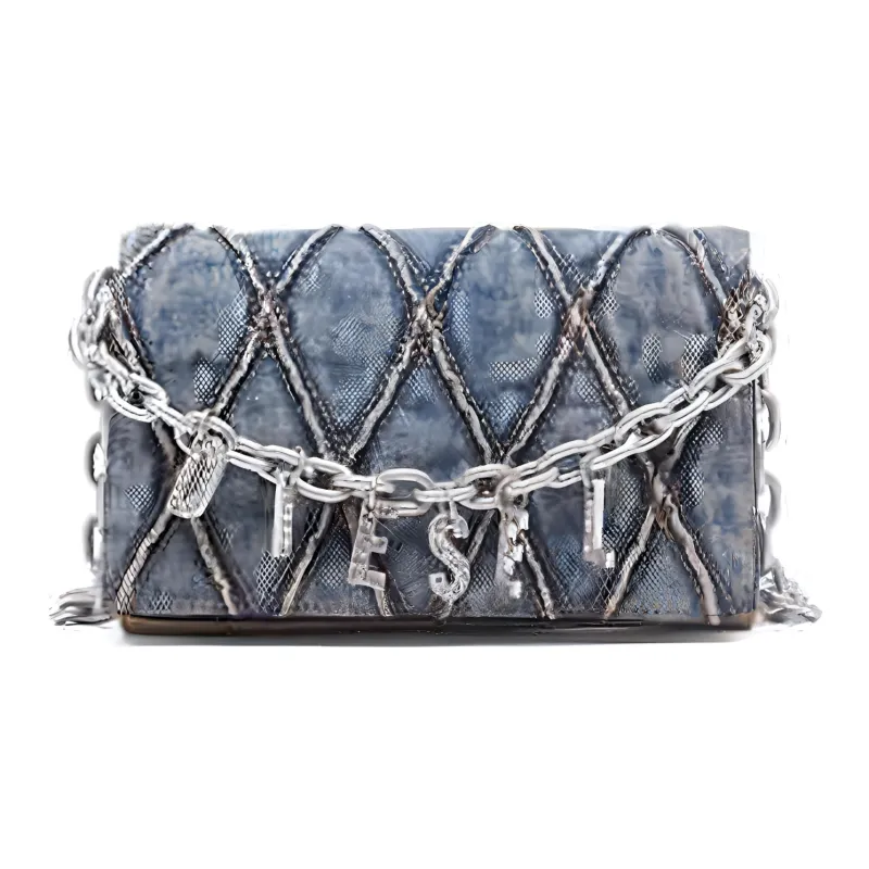 DIESEL Fabric, Synthetic Leather Hobo Bag, Crossbody Bag, Shoulder Bag Small Size Women's Denim Blue-0