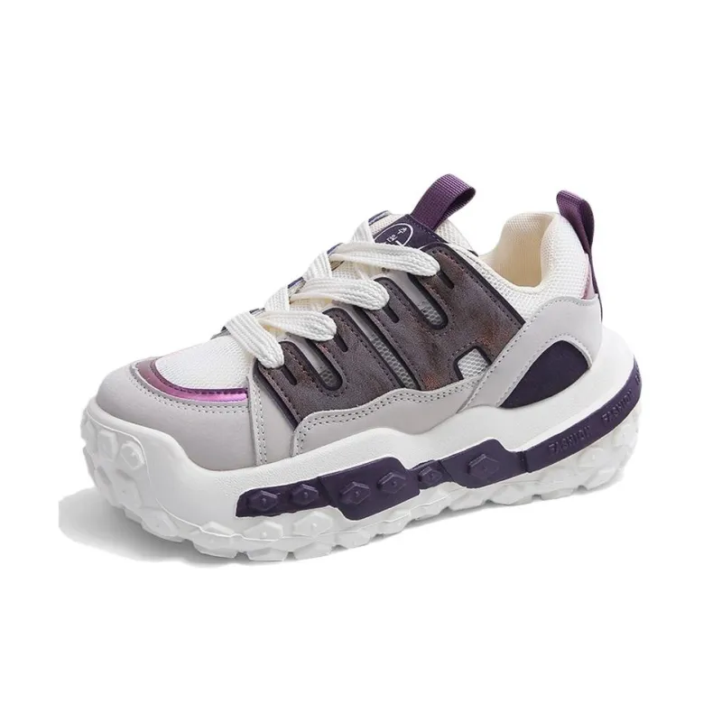 WENPU Breathable Lightweight Height Increasing Low Top Chunky Sneakers Women's-3