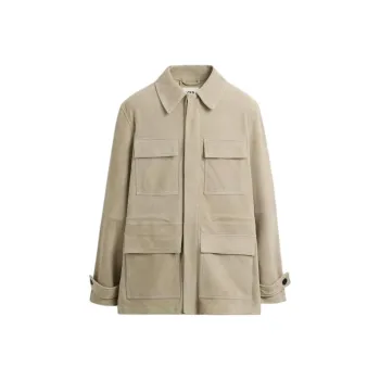 ZARA Leather Jacket Men's Beige