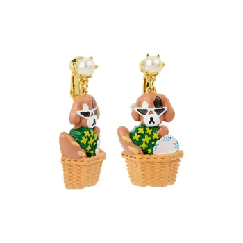 LES NEREIDES Gold Plated Clip On Earrings Women's Khaki