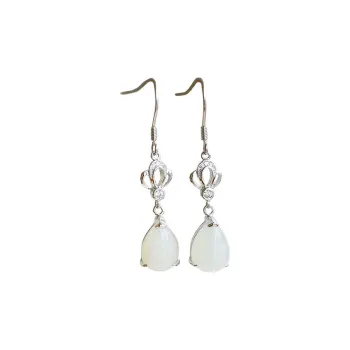 Jade Ink Love Hetian Jade Earrings White Jade Women's
