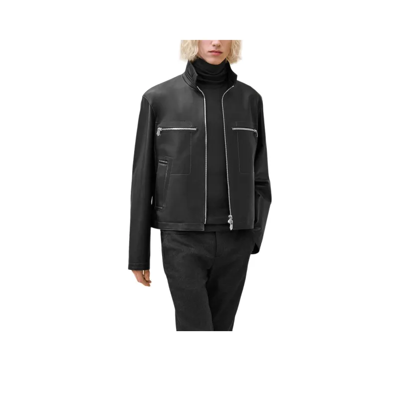 HERMES Leather Jacket Men's Black-0