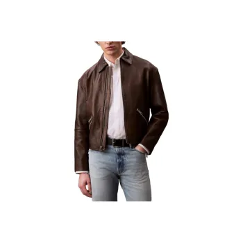 CALVIN KLEIN Leather Jacket Men's Dull Umber