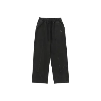 LUJIAMEN Knitted Sports Pants Unisex Washed Black