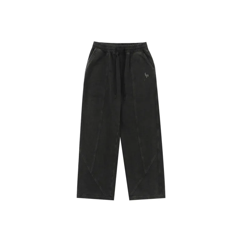 LUJIAMEN Knitted Sports Pants Unisex Washed Black-0
