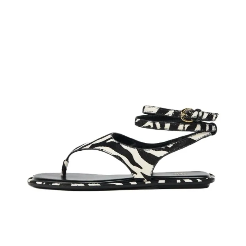 ZARA One Strap Sandals 1cm Women's Black White-0