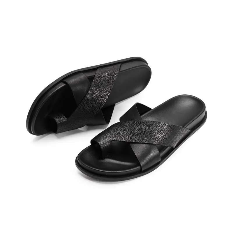 Voguhomme Rubber Sole Slip Resistant Slide Slippers Men's Black-2