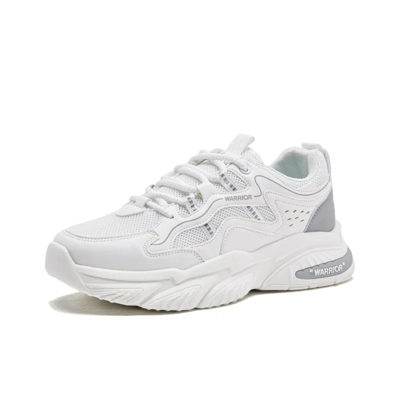 Warrior Breathable Abrasion Resistant Height Increasing Low Top Casual Shoes Men's White Gray-2